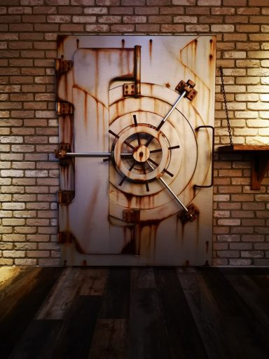 Verkostungsraum Edeka Stengl Fake-Tresortür auf alt getrimmt mit Airbrush