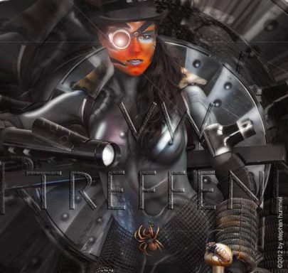 Steampunk Frau mit Ganzkörper-Bodypainting im Steampunk Stil