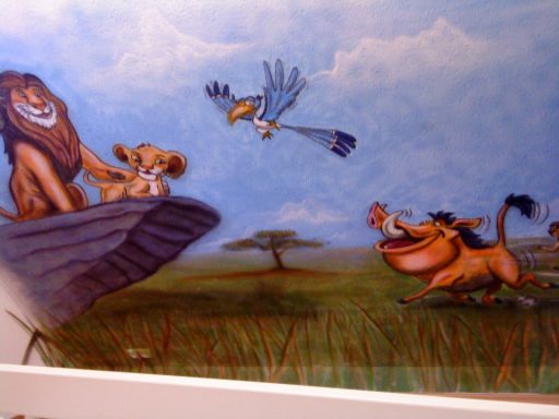 König der Löwen König der Löwen in einem Kinderzimmer auf der Wandschräge, Airbrushstil